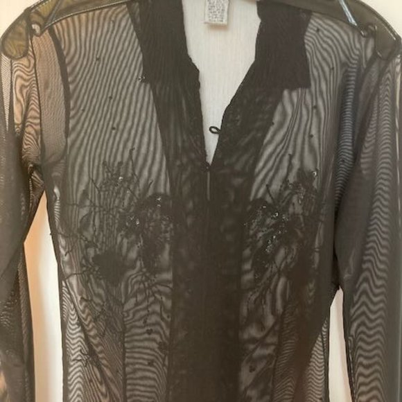 Cache sheer, beaded long sleeve button front top Women's Size M - Picture 4 of 4
